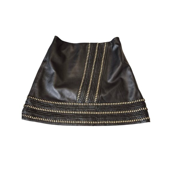 Alice + Olivia Leather Mini Skirt Lamb Soft Leather w/ Edgy Chain Detail sz 0/2 - Picture 6 of 10